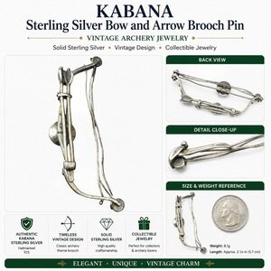 Kabana Sterling Silver Bow and Arrow Brooch Pin Vintage Archery Jewelry 8.1g
